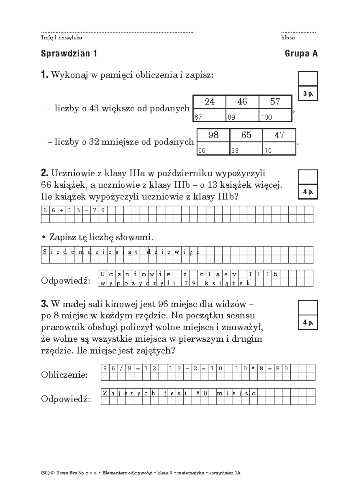 Matematyka klasa 3 Sprawdzian 1A - Zadania i Obliczenia - Studocu