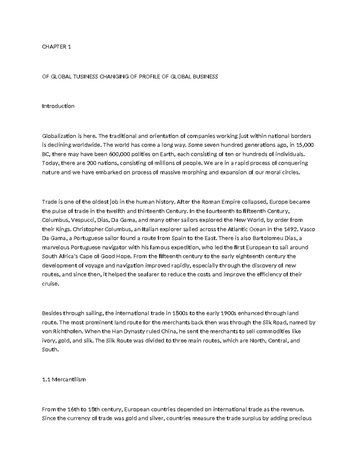 CHAPTER 1: EVOLUTION OF GLOBAL BUSINESS IN INTERNATIONAL TRADE - Studocu