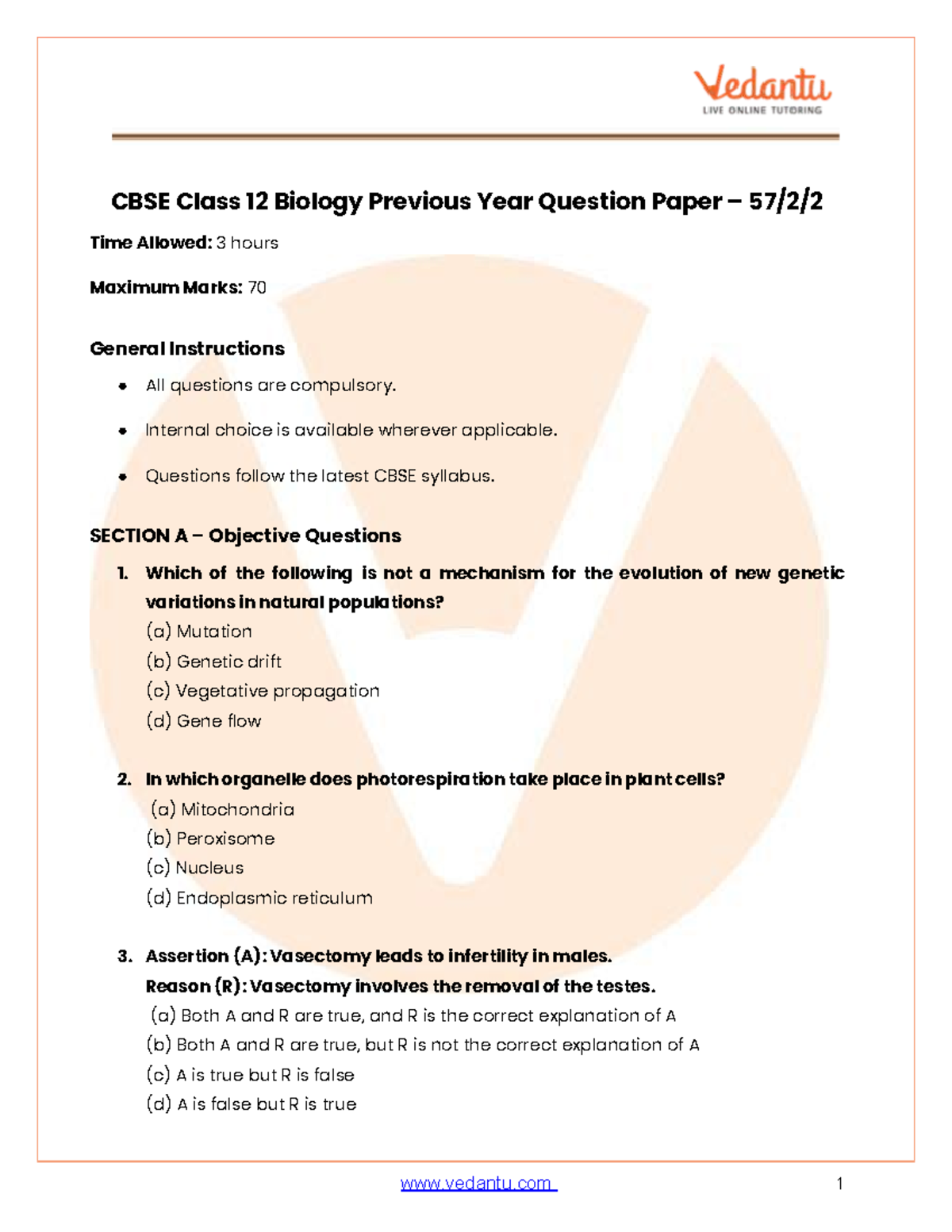 CBSE Class 12 Biology Previous Year Question Paper Set 2 with Solutions ...