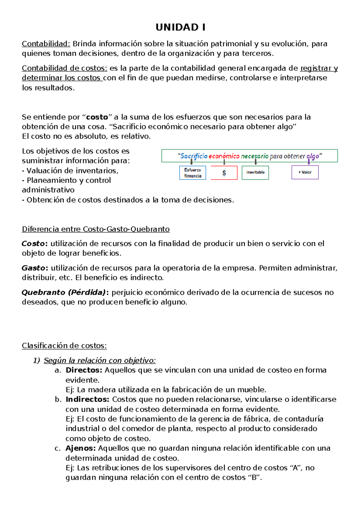 Resumen del Sistema de Costos - UNIDAD I y II - Studocu