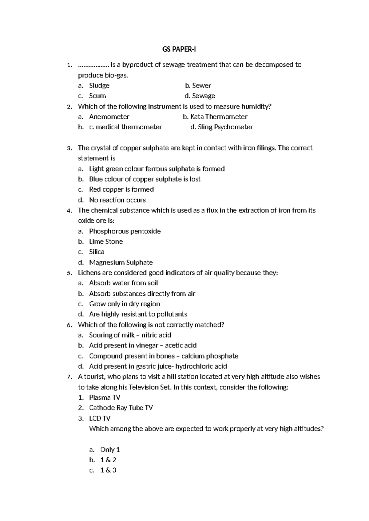GS Paper-I Science: Key Concepts and Practice Questions - Studocu