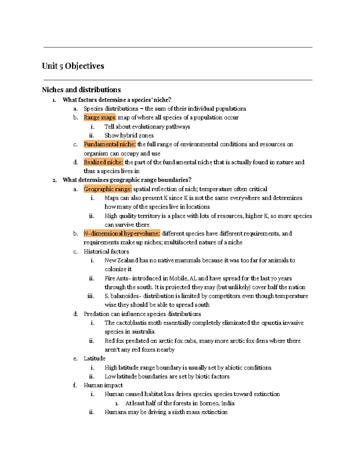 Ecology & Evolution Final Exam Unit 5 & 6 Study Guide - Studocu