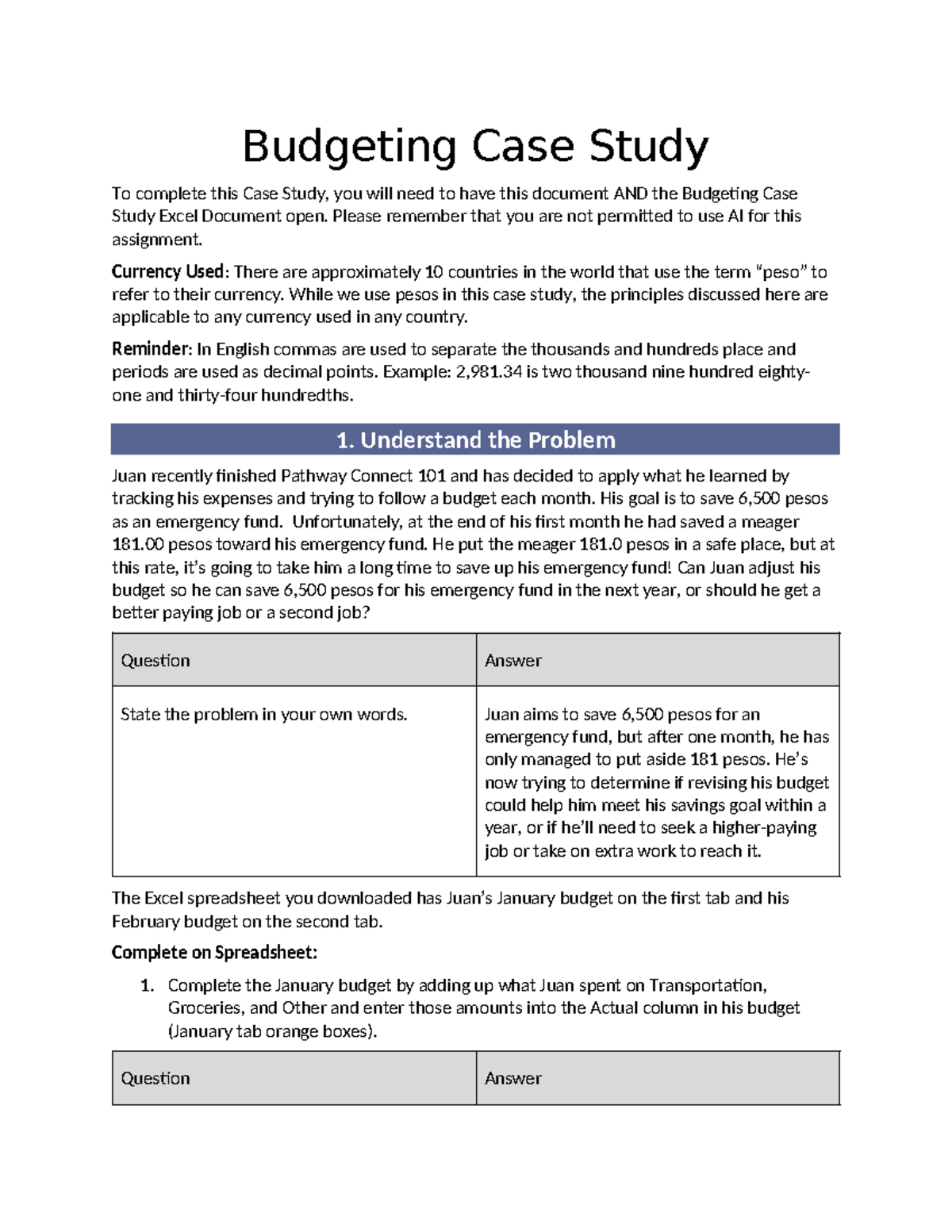 W02 Budgeting Case Study - Math 108X Analysis and Insights - Studocu
