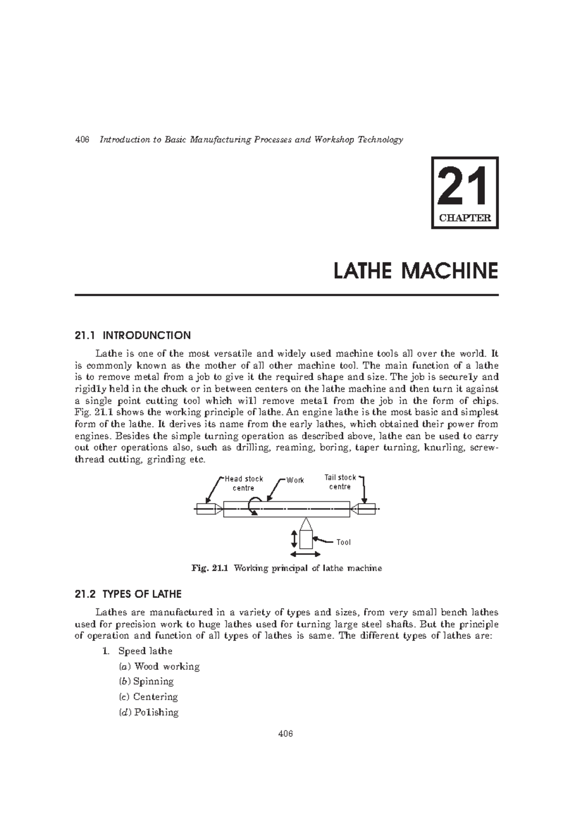Turning-lathe-machine - 406 Introduction to Basic Manufacturing ...