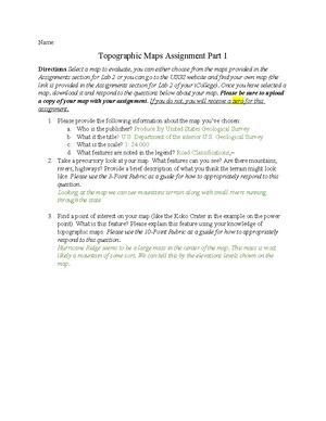 Topographic Maps Assignment 1: Evaluation & Analysis Guide - Studocu
