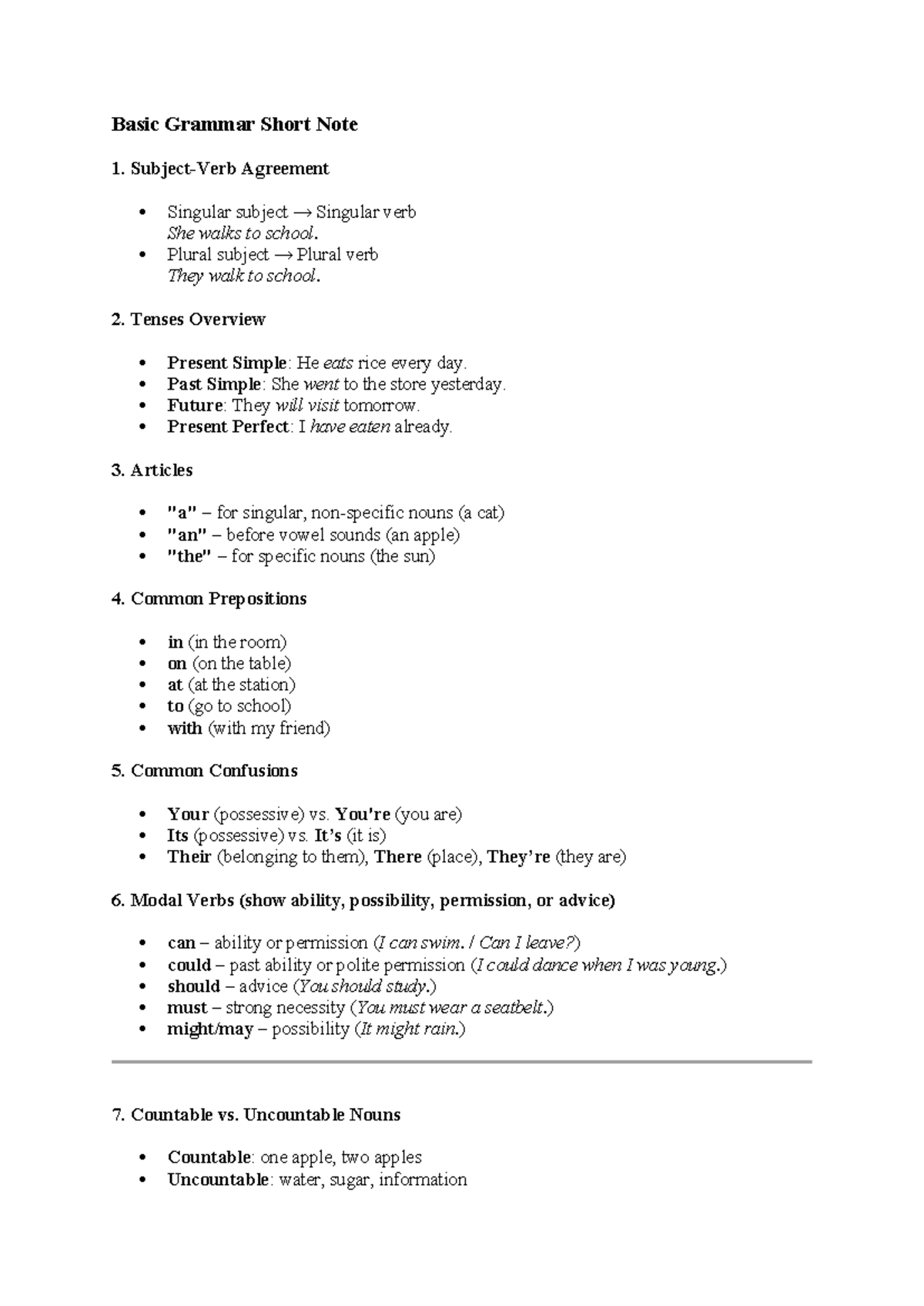 Basic grammar notes for English language learners - Studocu
