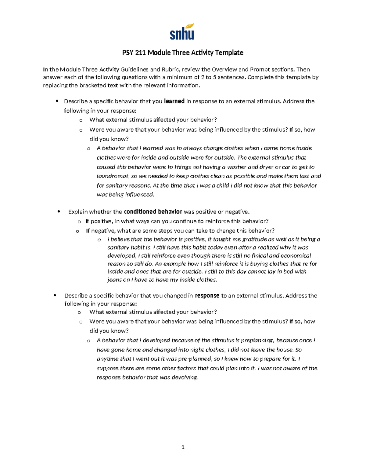PSY 211 Module Three - PSY 211 Module Three Activity Template In the ...