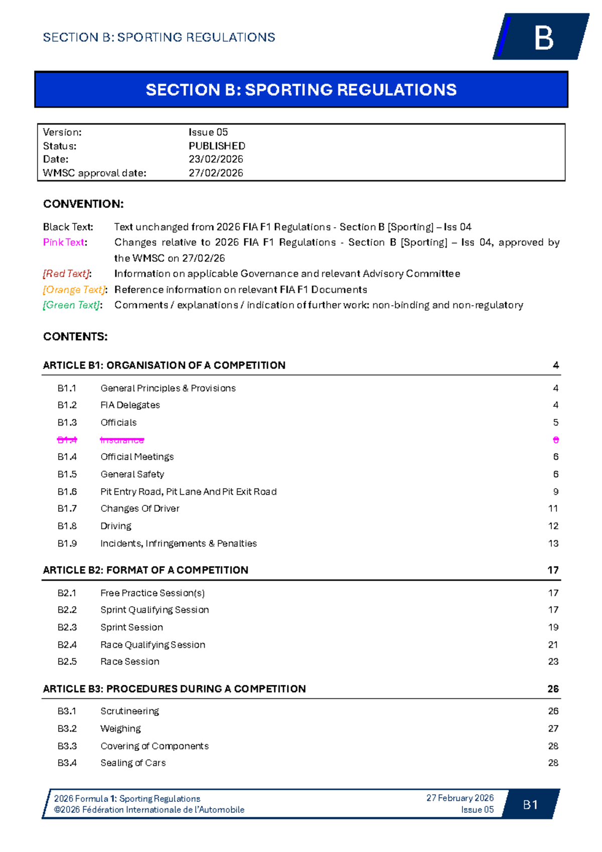 FIA 2026 F1 Regulations: Section B Sporting - Iss 05 - Studocu