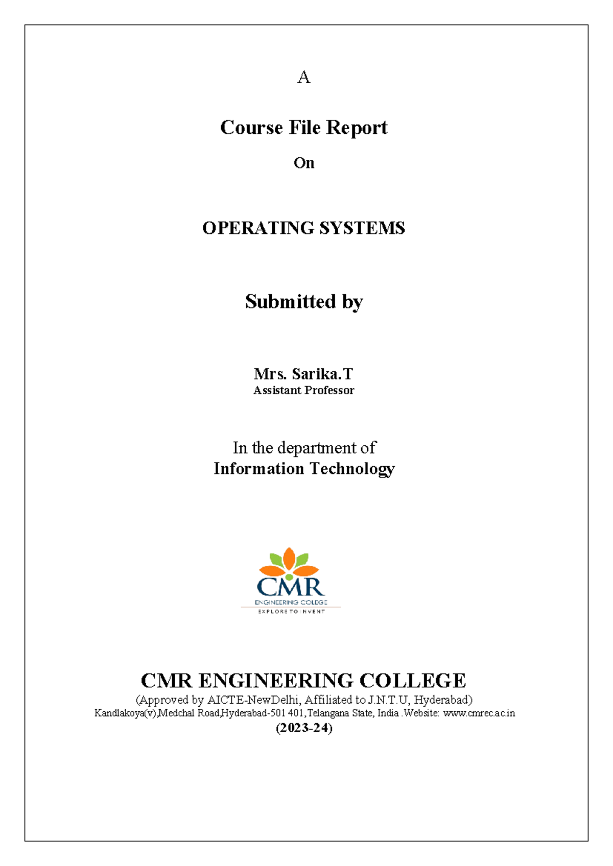 Operating Systems R22 Course File and Evaluation (2023-24) - Studocu