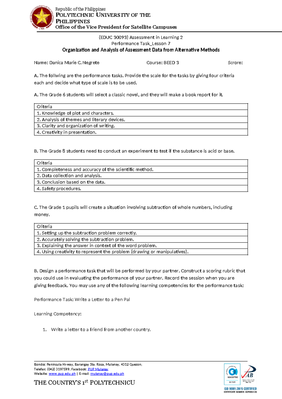 Trisha-FAYE-G- Assessment-1 - Republic of the Philippines POLYTECHNIC U ...