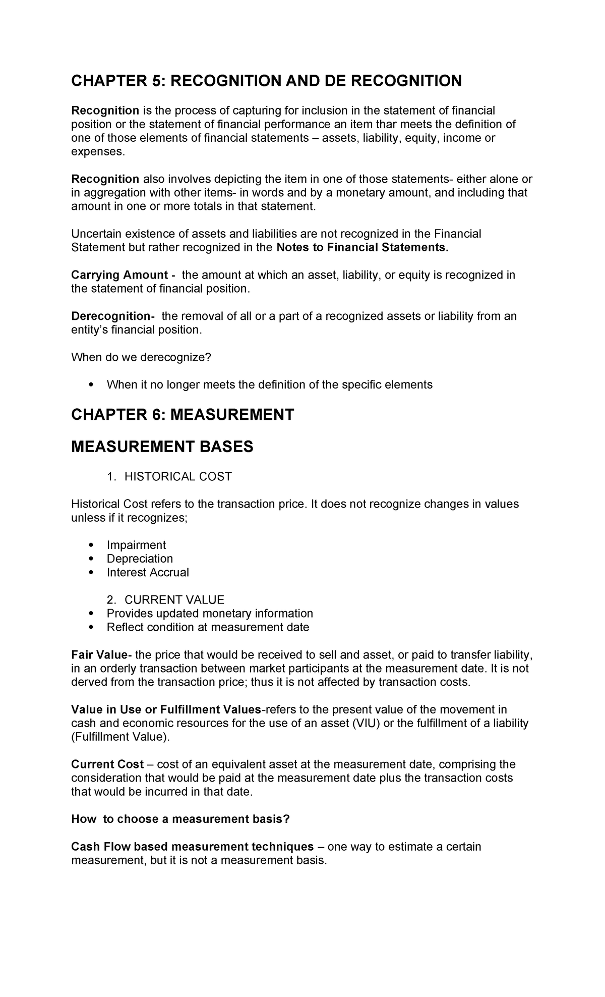 CFAS Notes: Chapter 5 & 6 - Recognition, Derecognition & Measurement ...