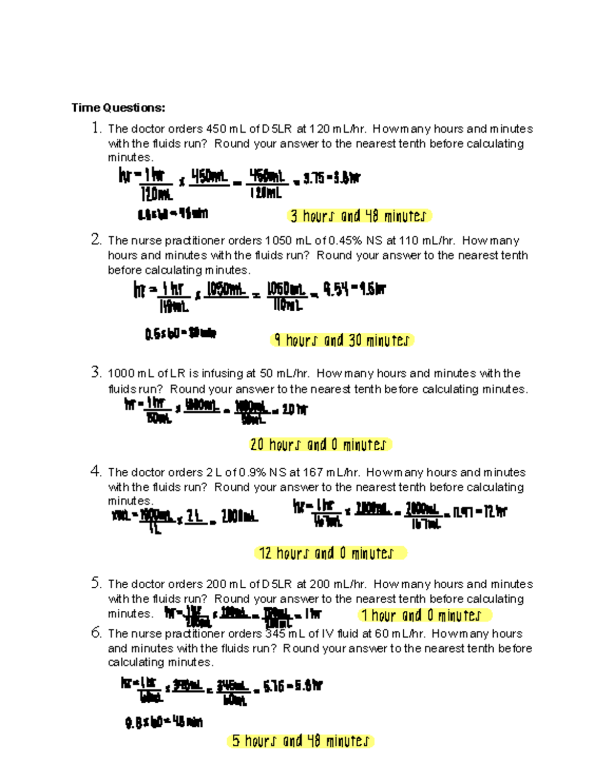 Time+Problems-9 - Dosage calculations - Time Questions: 1. The doctor ...