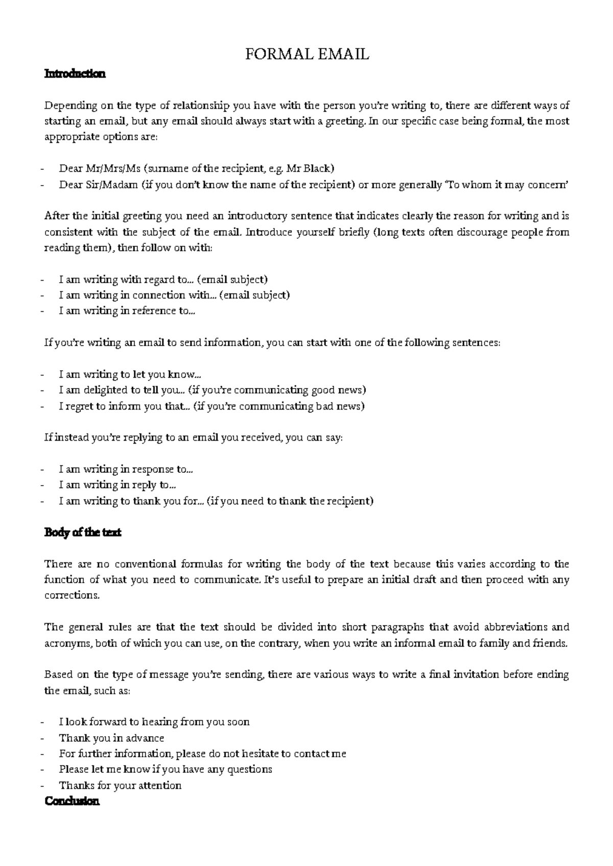 Formal Email Writing Guidelines and Techniques - Studocu