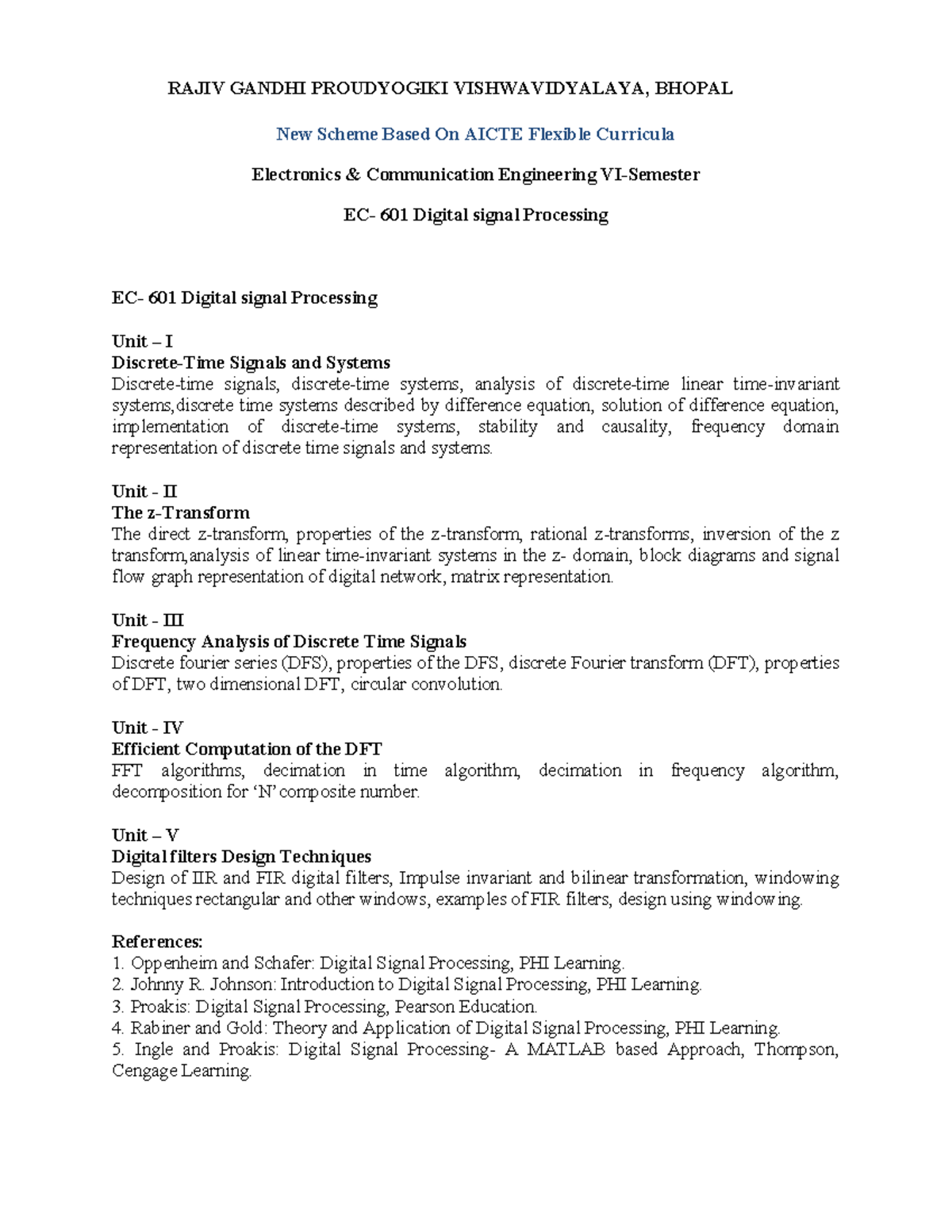 Electronics Communication Engineering 601: Digital Signal Processing ...