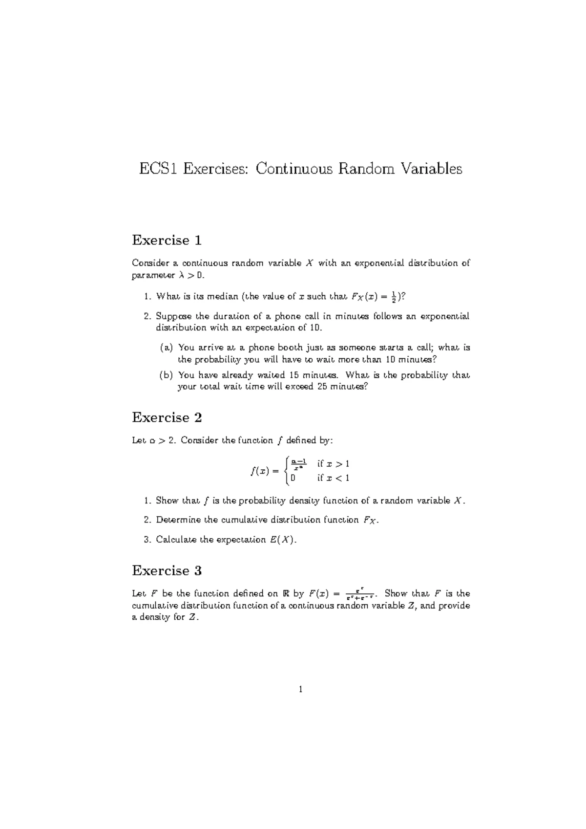 ECS1 - Practice Exercises on Discrete Random Variables - Studocu