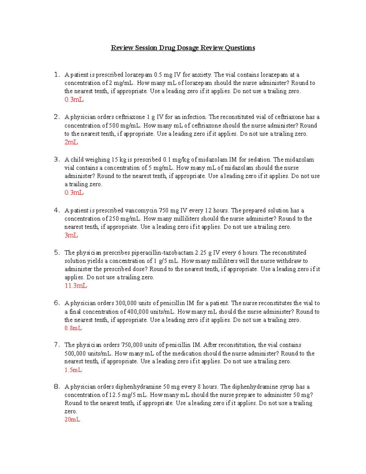 Review Session: Drug Dosage Calculation Questions for Nursing Students ...