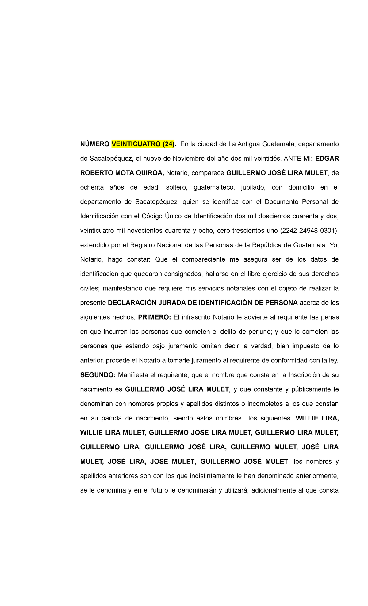 Declaración Jurada de Identificación de Persona - Don Willy - Document Preview