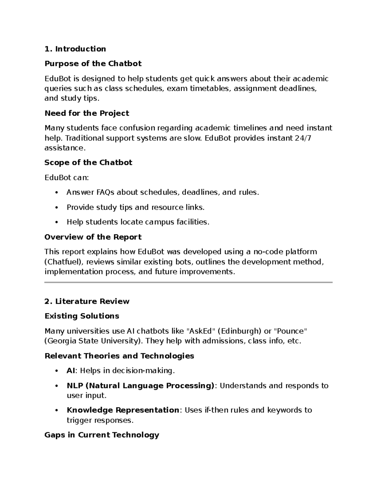 CS101: Final Report on EduBot Chatbot Development and Implementation ...
