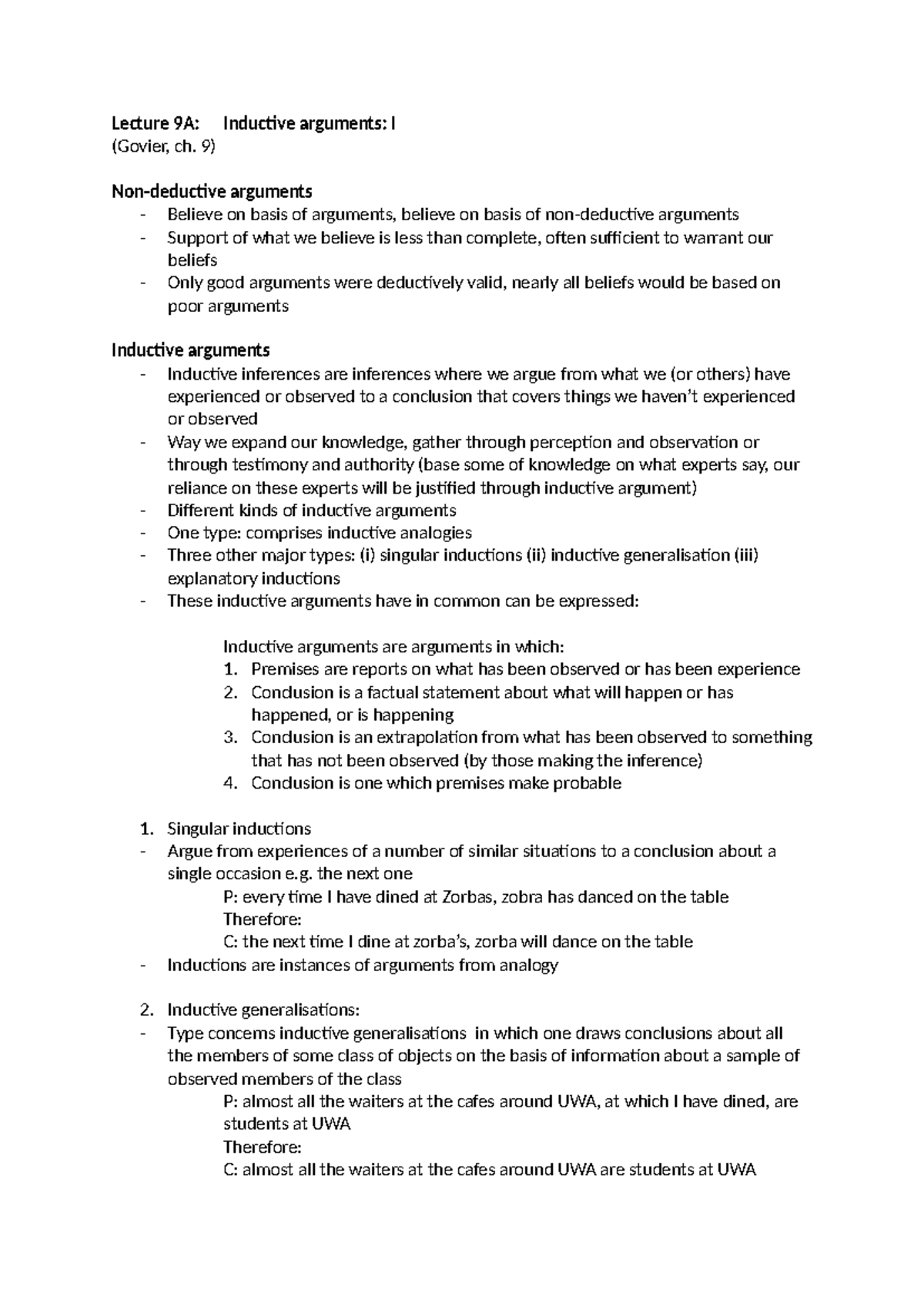 Inductive Arguments: Lecture Notes for PHIL 101 Classes - Studocu