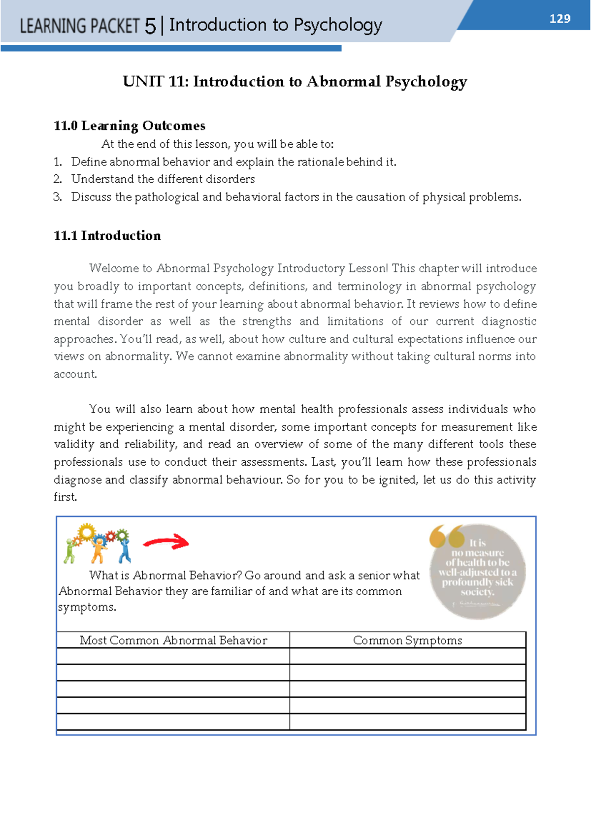 Module 11: Key Concepts in Abnormal Psychology Overview - Studocu