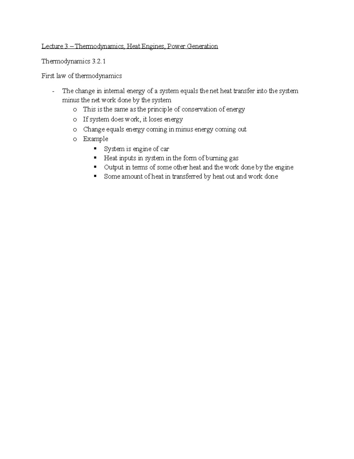 Lecture 3 - notes - Lecture 3 – Thermodynamics, Heat Engines, Power ...