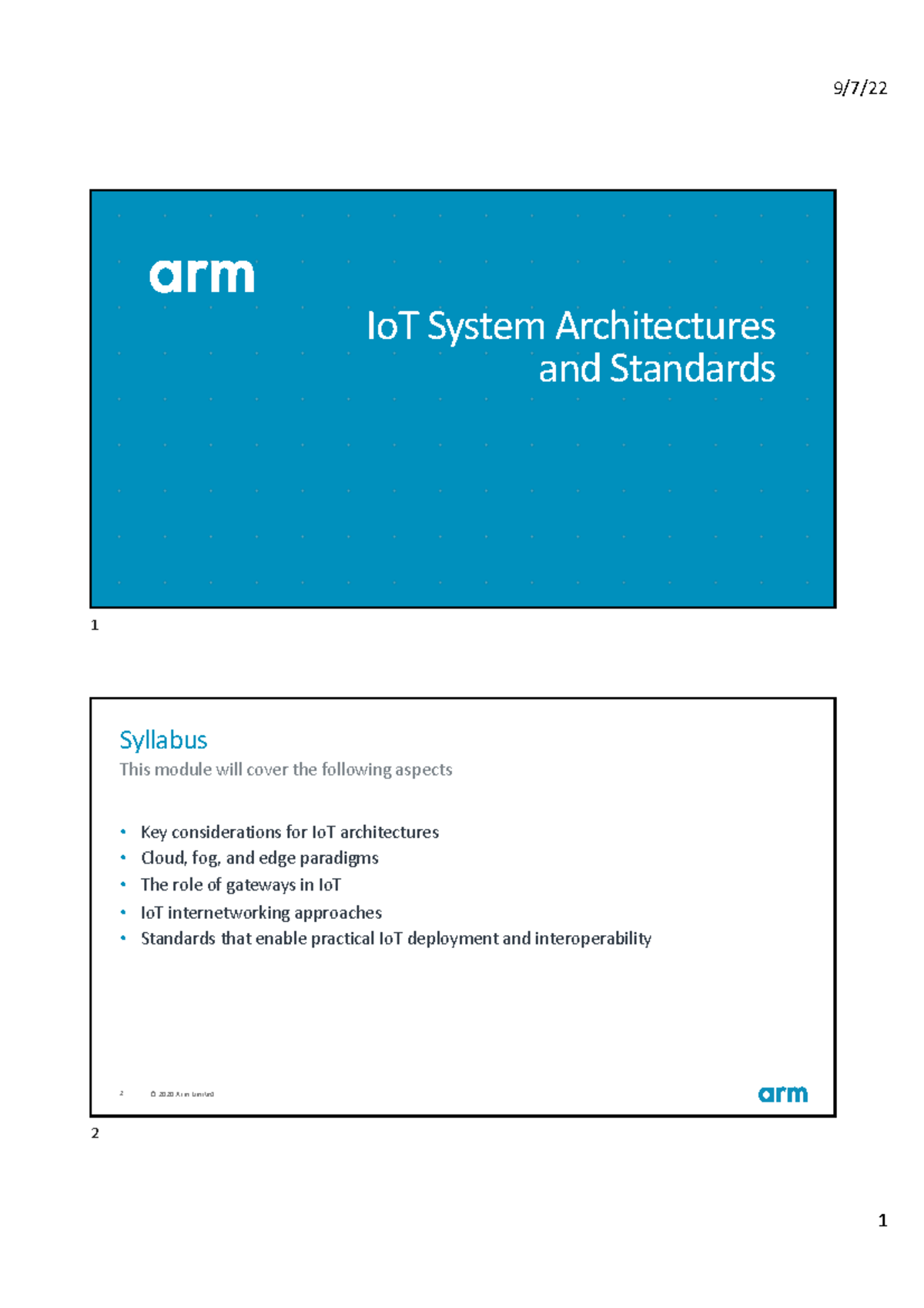 IoT System Architectures and Standards 1: Syllabus Overview - Studocu