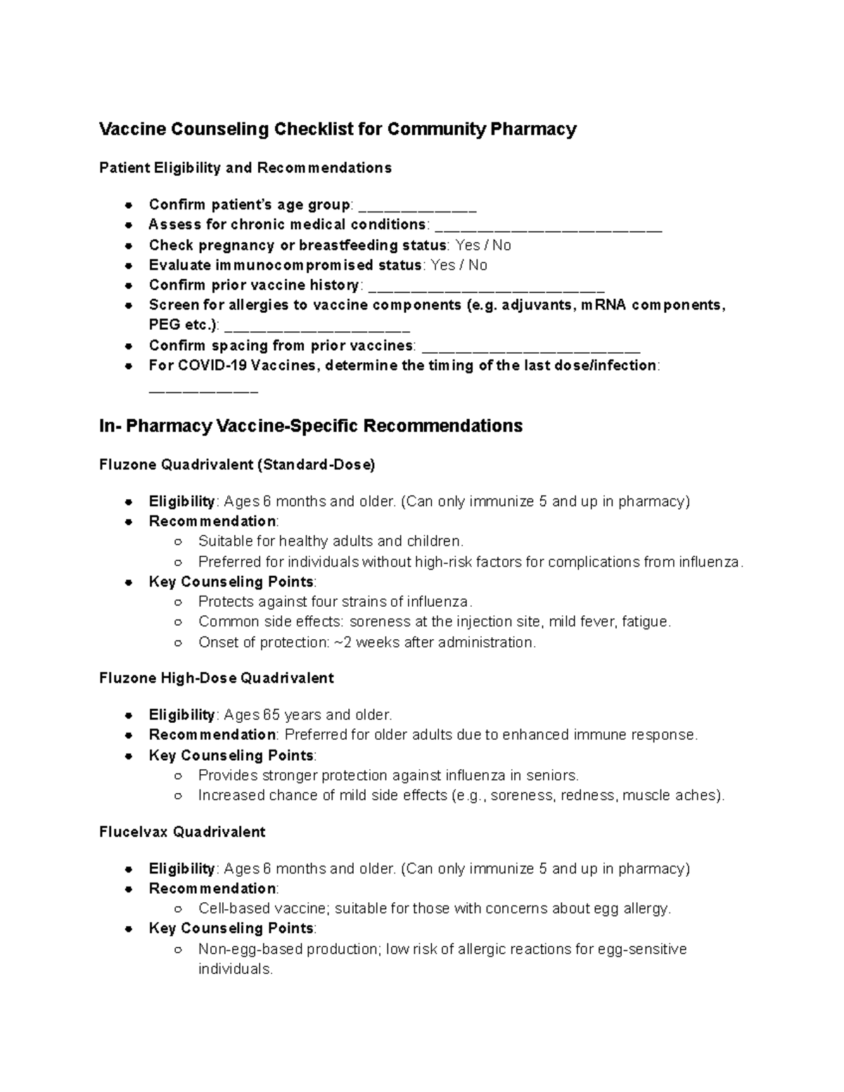 Flu Season Counselling - Vaccine Counseling Checklist for Community ...