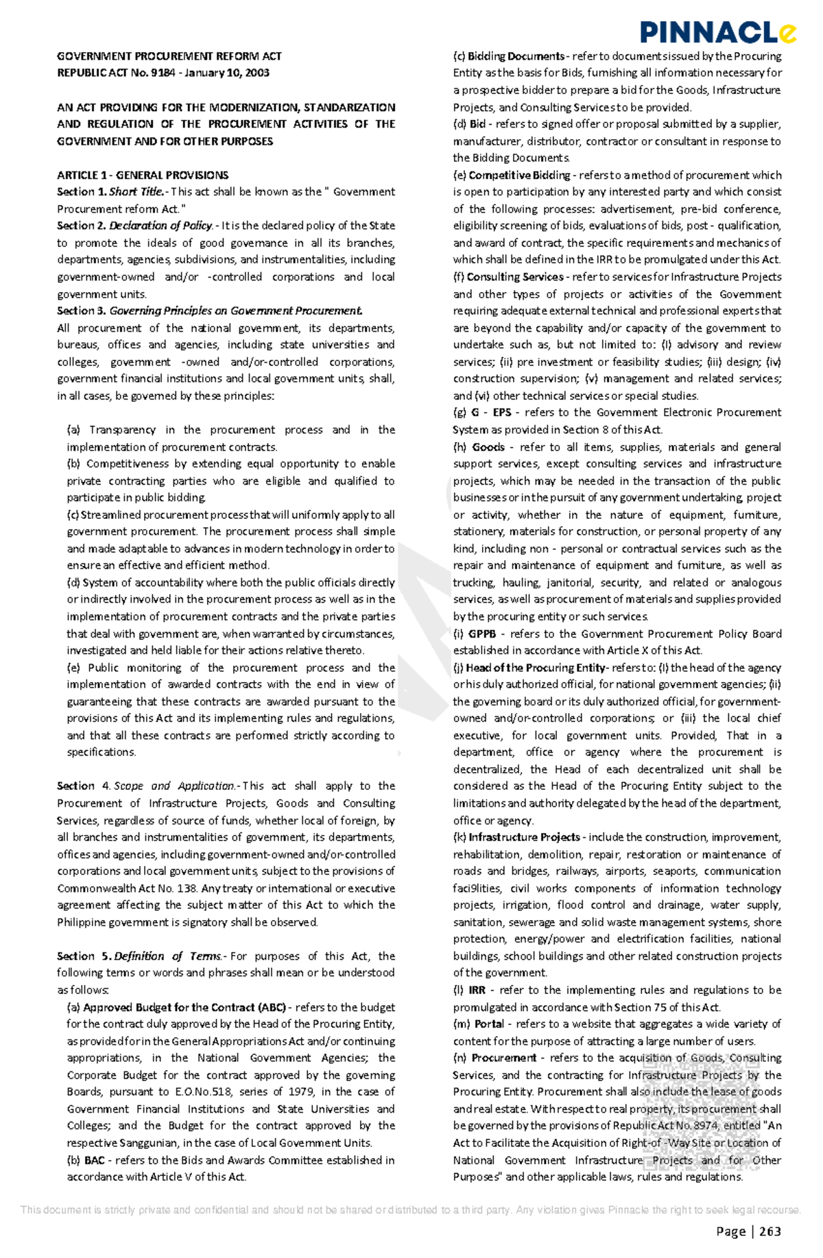 Pinnacle Government Procurement Act Handouts (RA 9184) - Final Exam ...