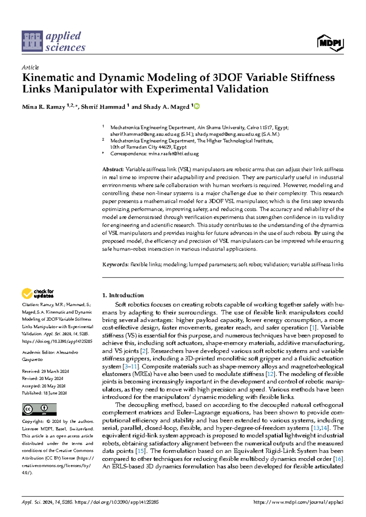 Final Paper on Kinematic and Dynamic Modeling of 3DOF VSL Manipulator ...