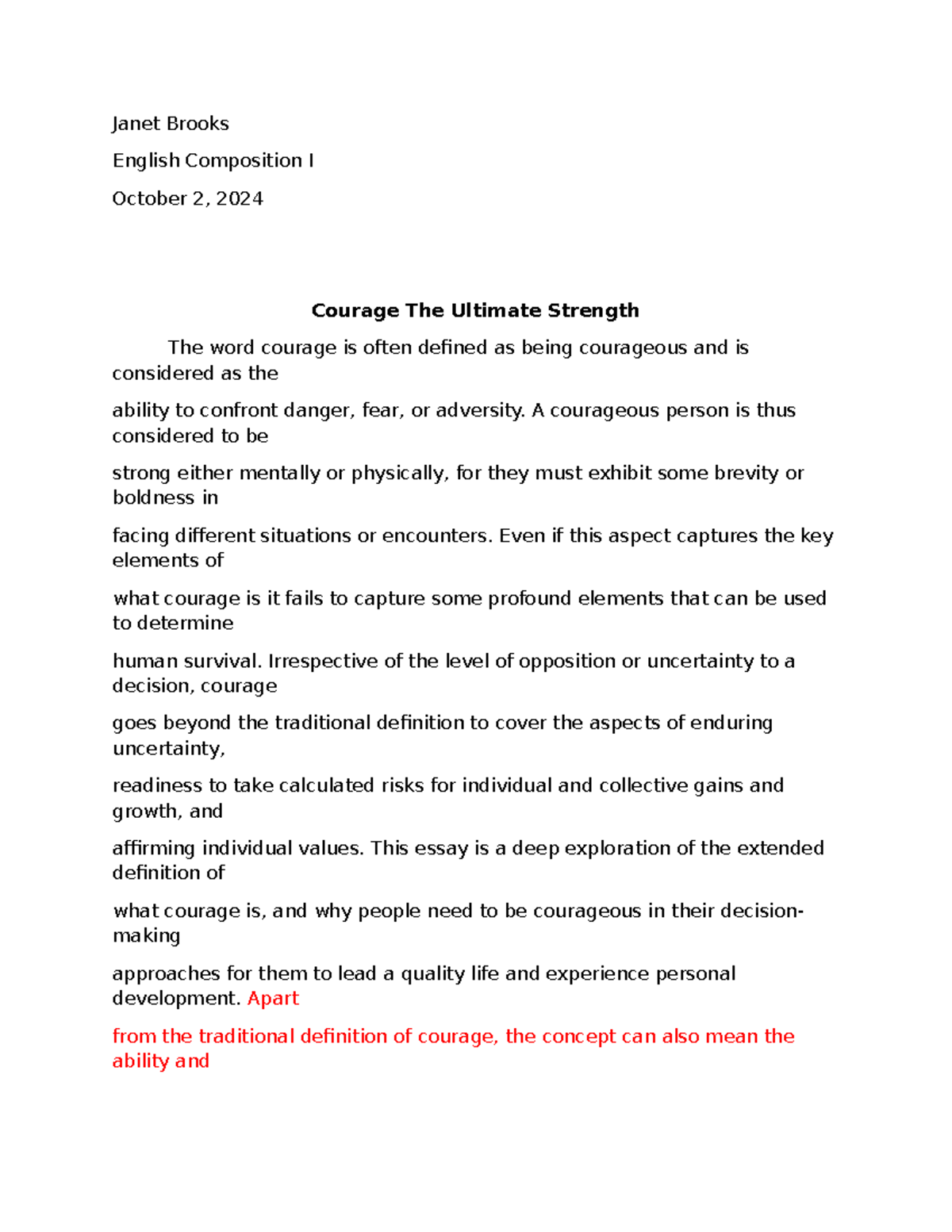 Courage Essay - Sophia learning Capstone - Janet Brooks English ...