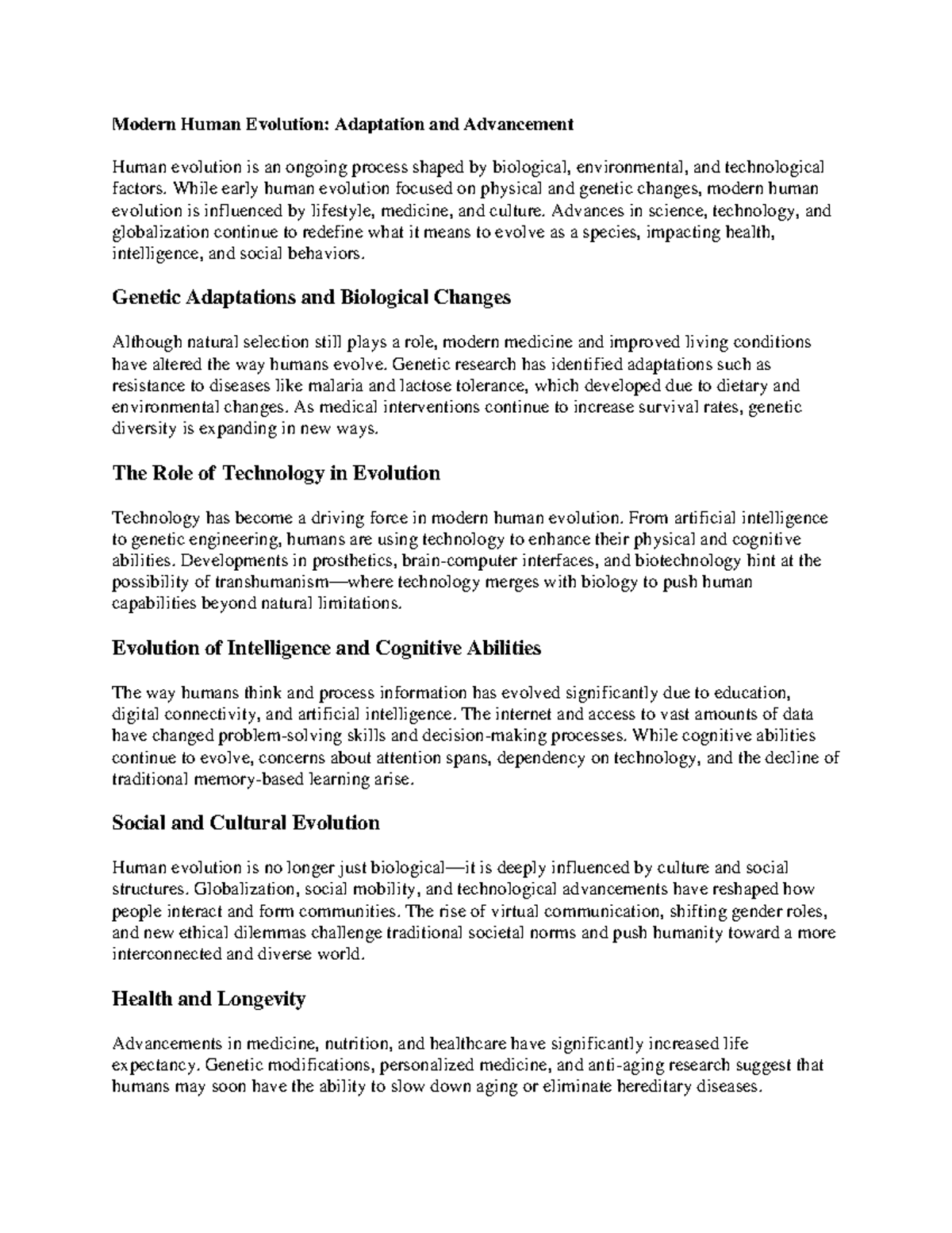 Are we Still Evolving - an essay about modern evolution of the ...