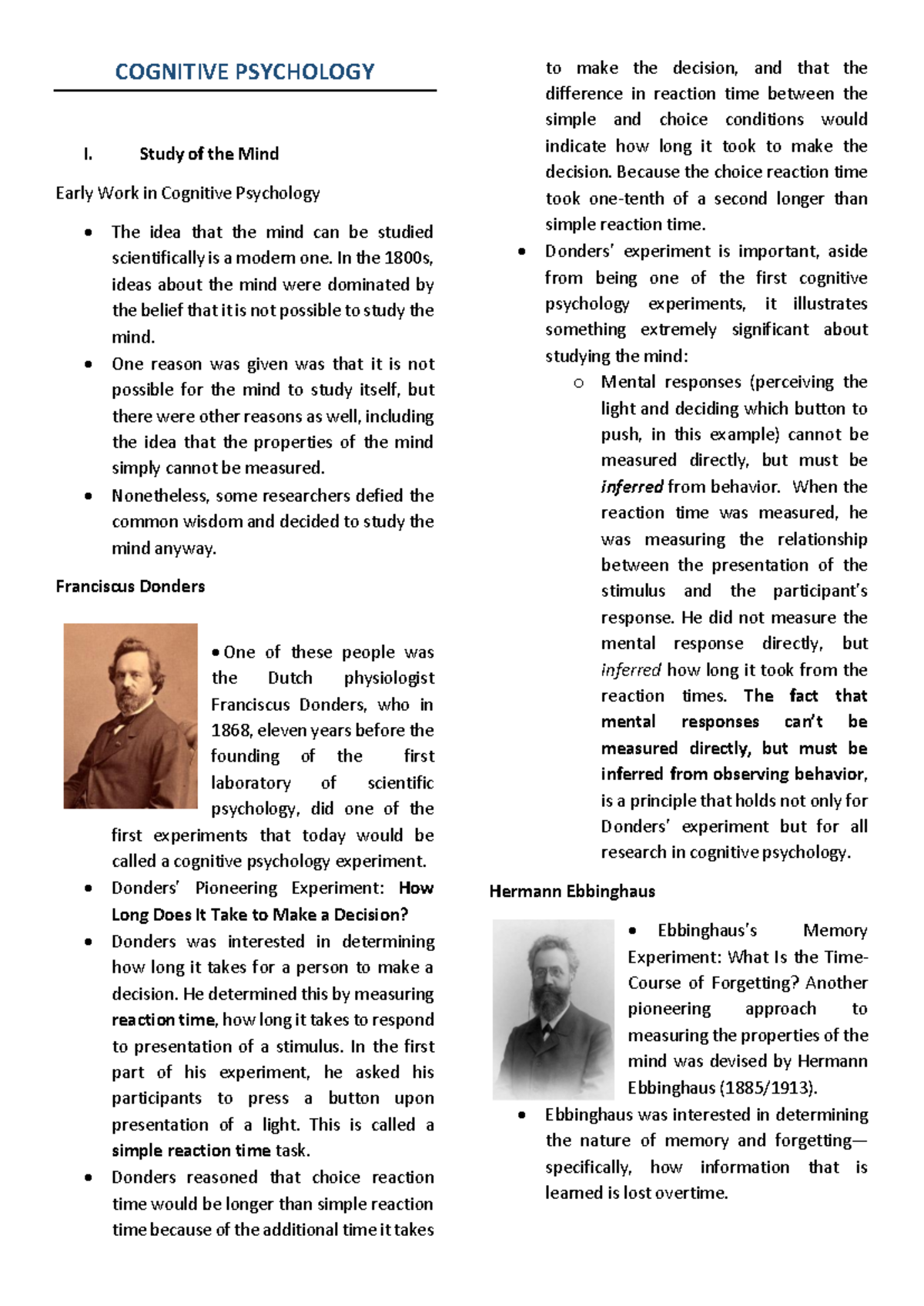 COG 101 - Study of the Mind: Lecture Notes on Cognitive Psychology ...