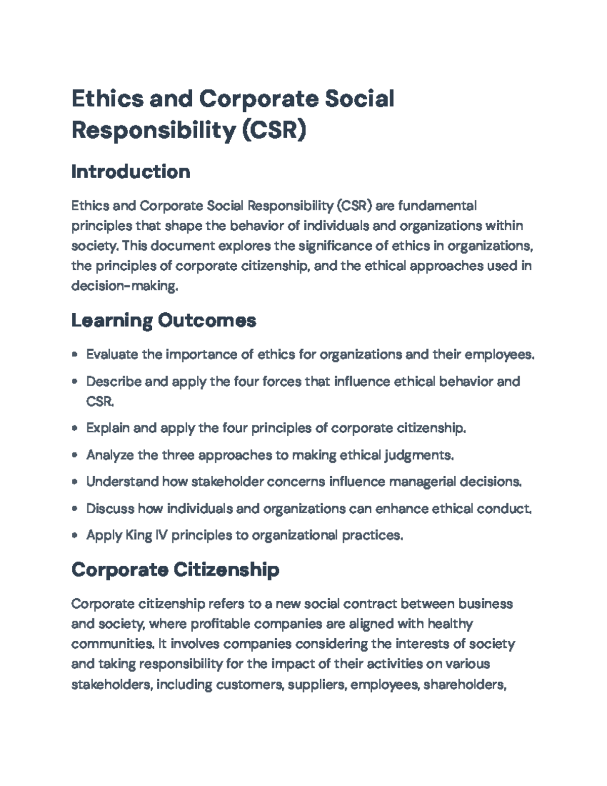 Ethics and Corporate Social Responsibility (CSR) Overview and ...