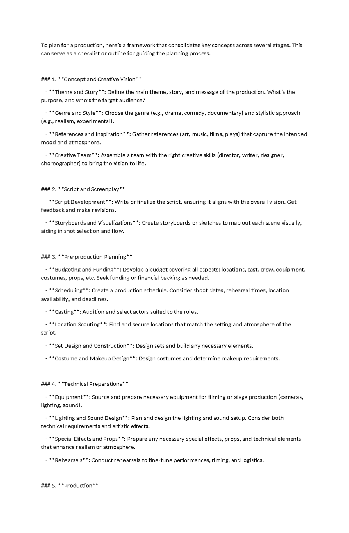 Production plan - PLANNING - To plan for a production, here’s a ...