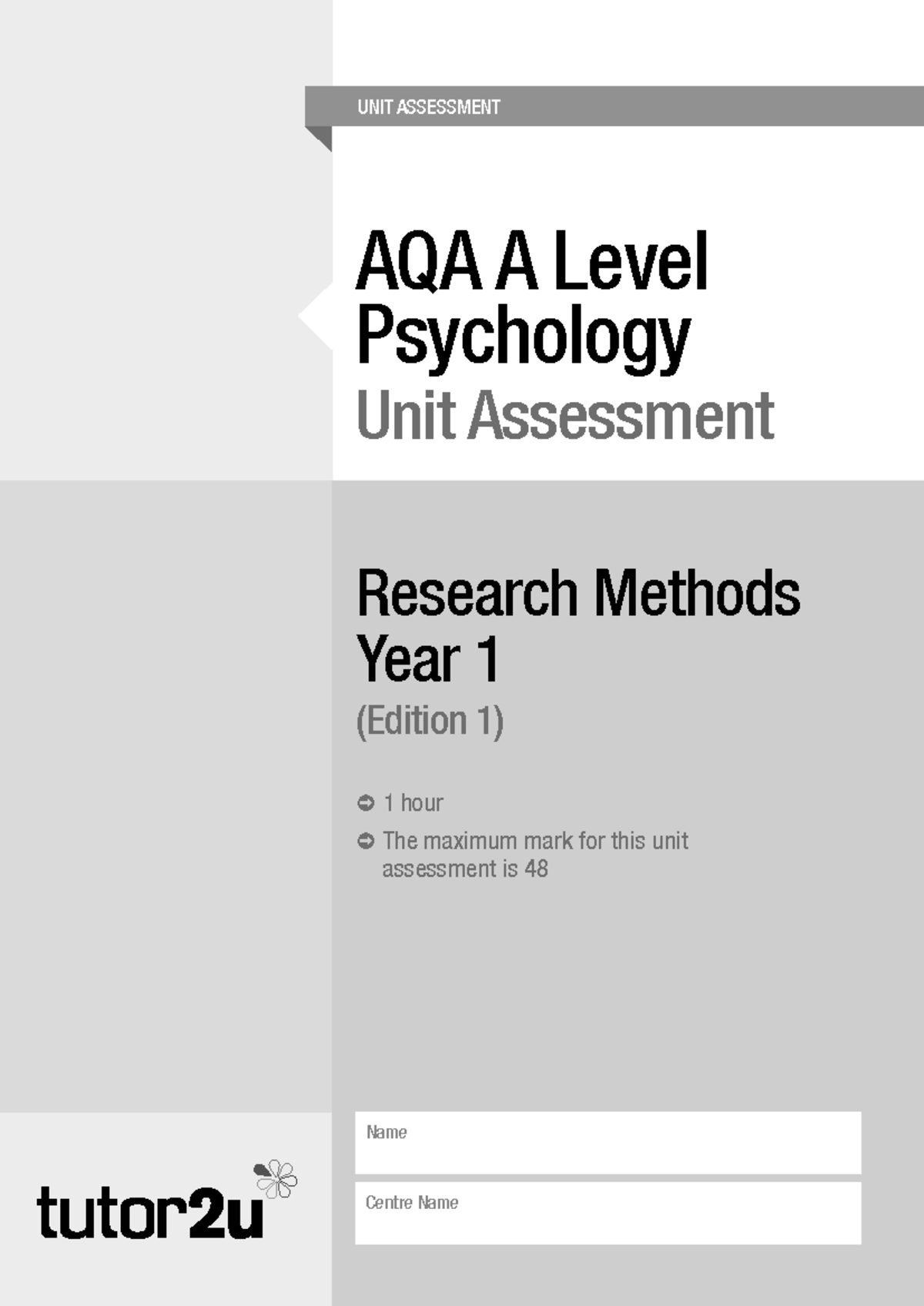 AQA A Level Psychology Unit Assessment: Research Methods Year 1 Sample ...