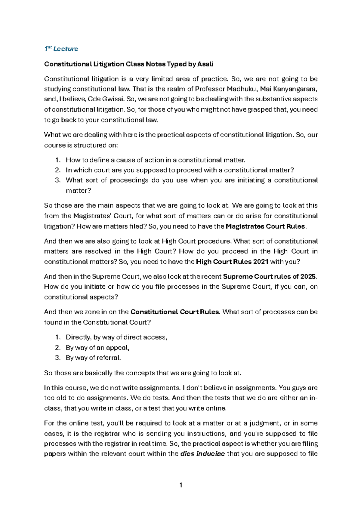 1st Lecture Notes on Constitutional Litigation (BLS 101) - Studocu