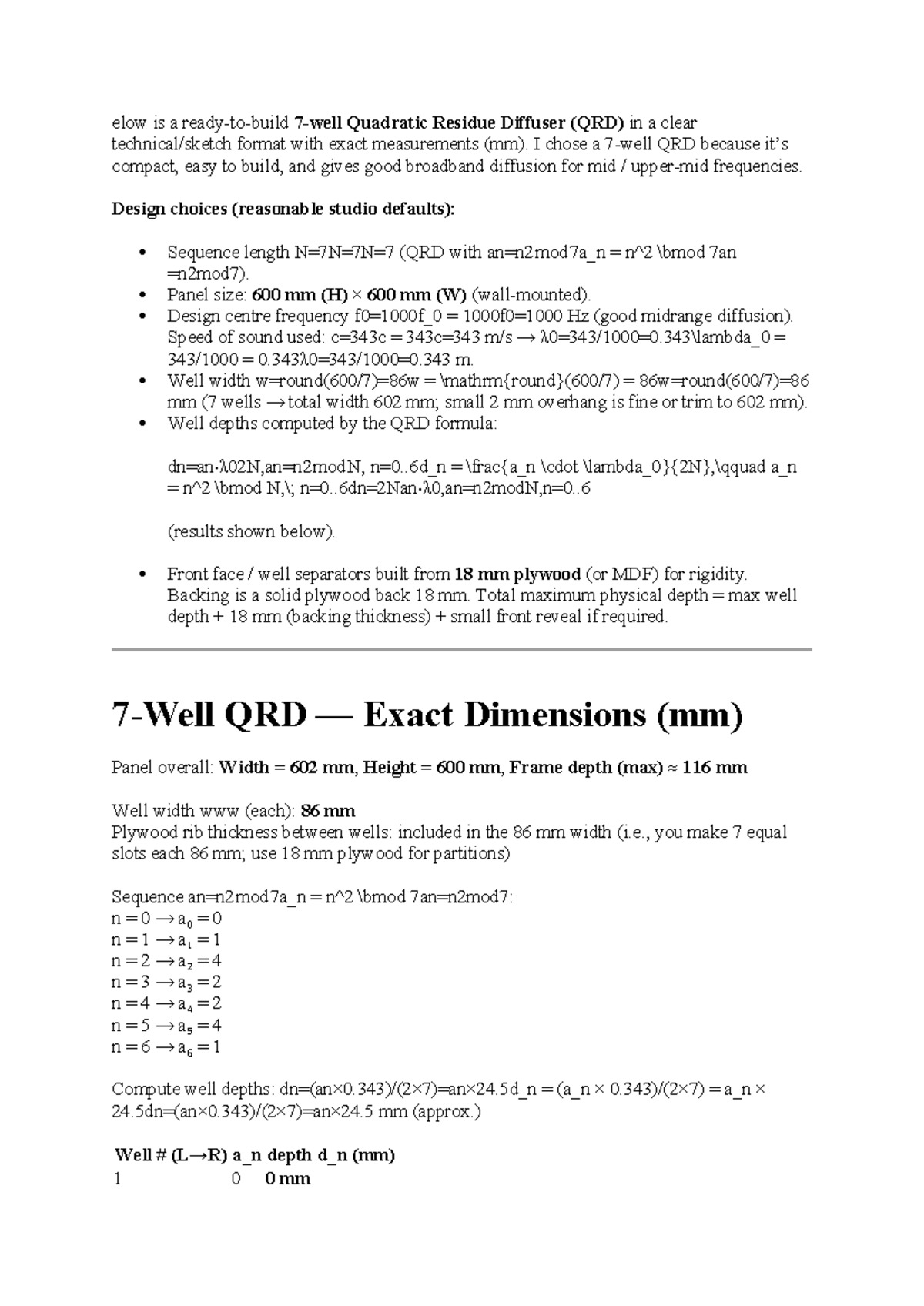 Quadratic Residue Diffuser (QRD) Design Specifications and Measurements ...