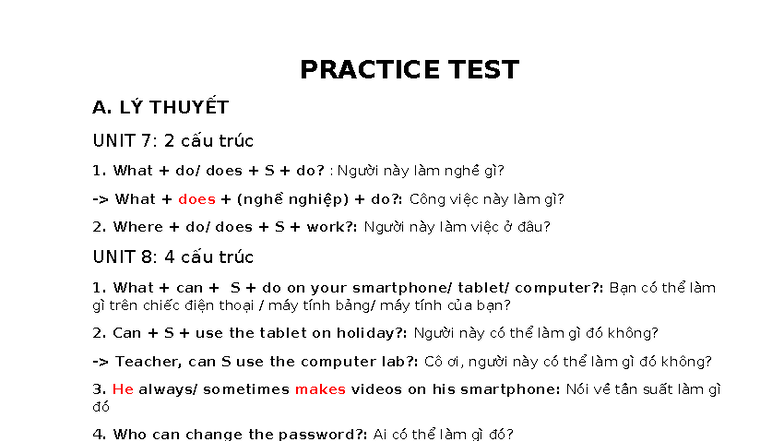 PRACTICE TEST 2: English Structures and Exercises - Studocu