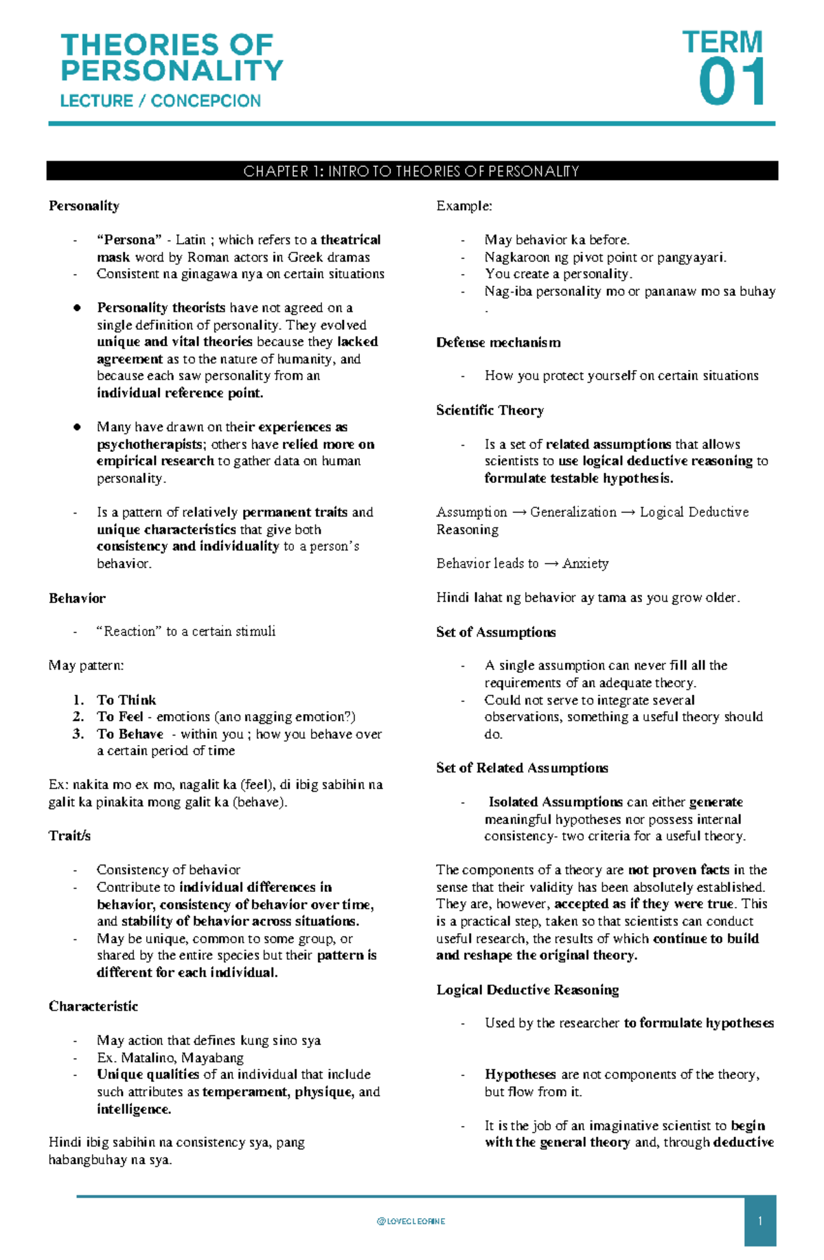 CHAPTER 1: INTRODUCTION TO PERSONALITY THEORIES (TOP) - Studocu