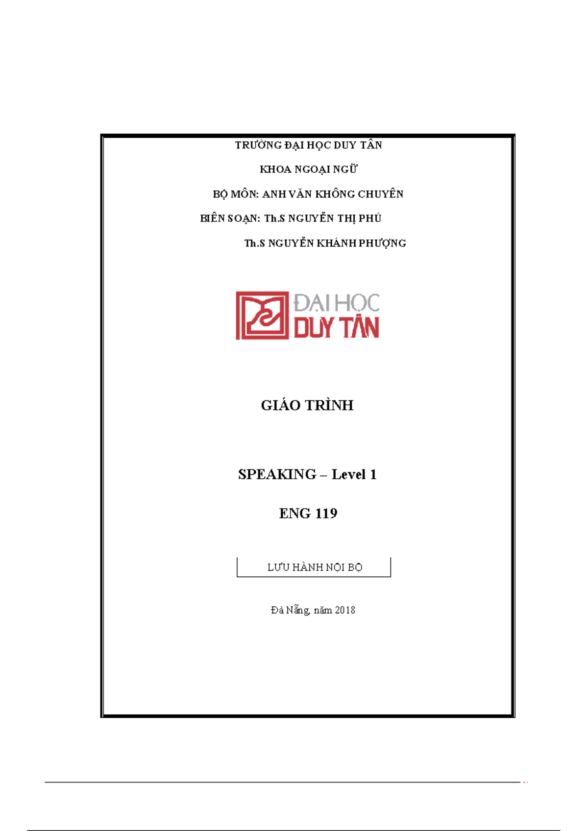 Giáo Trình Speaking Level 1 ENG 119: Hướng Dẫn Thi TOEIC - Studocu