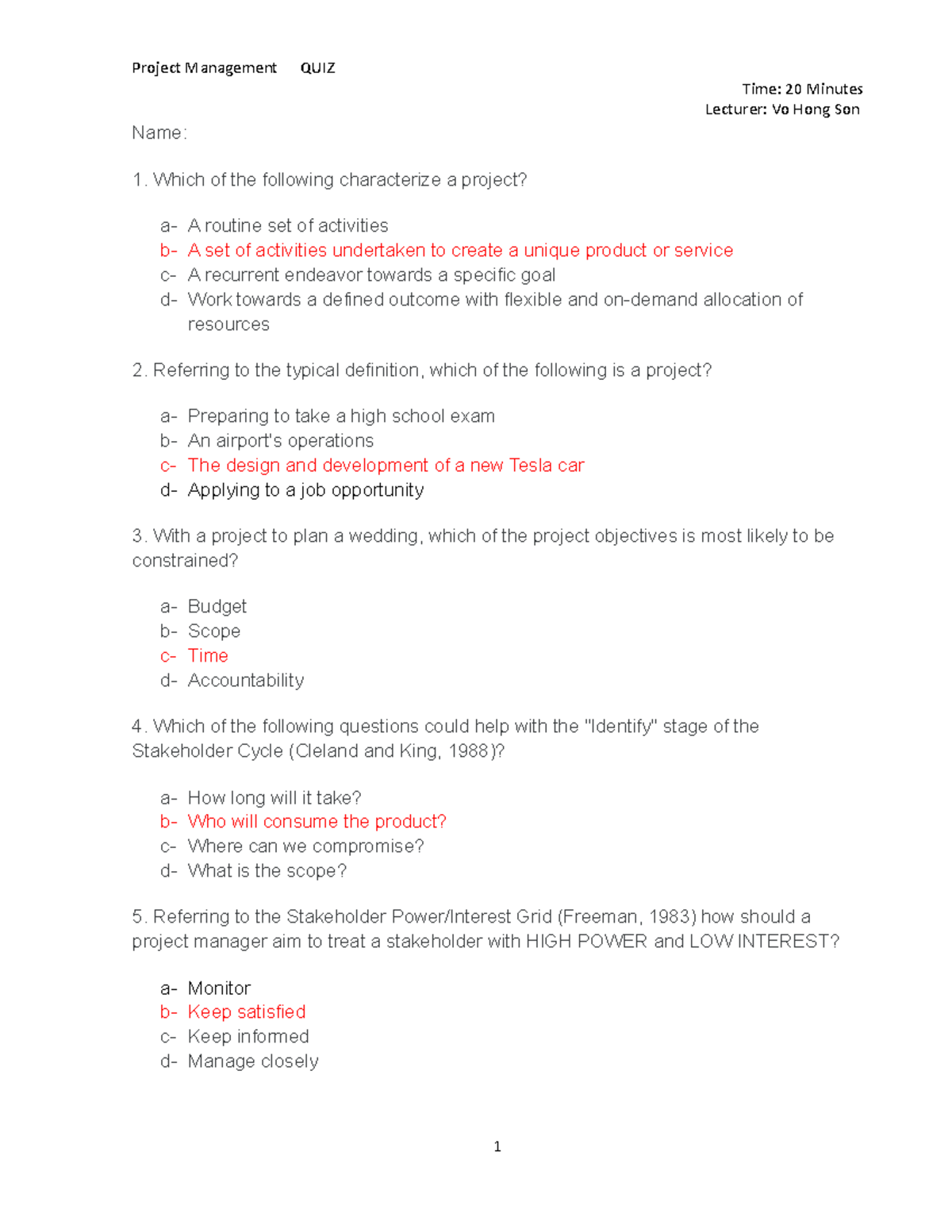Test 1 Q&A - Feb 2020 - Project Management Concepts and Applications ...