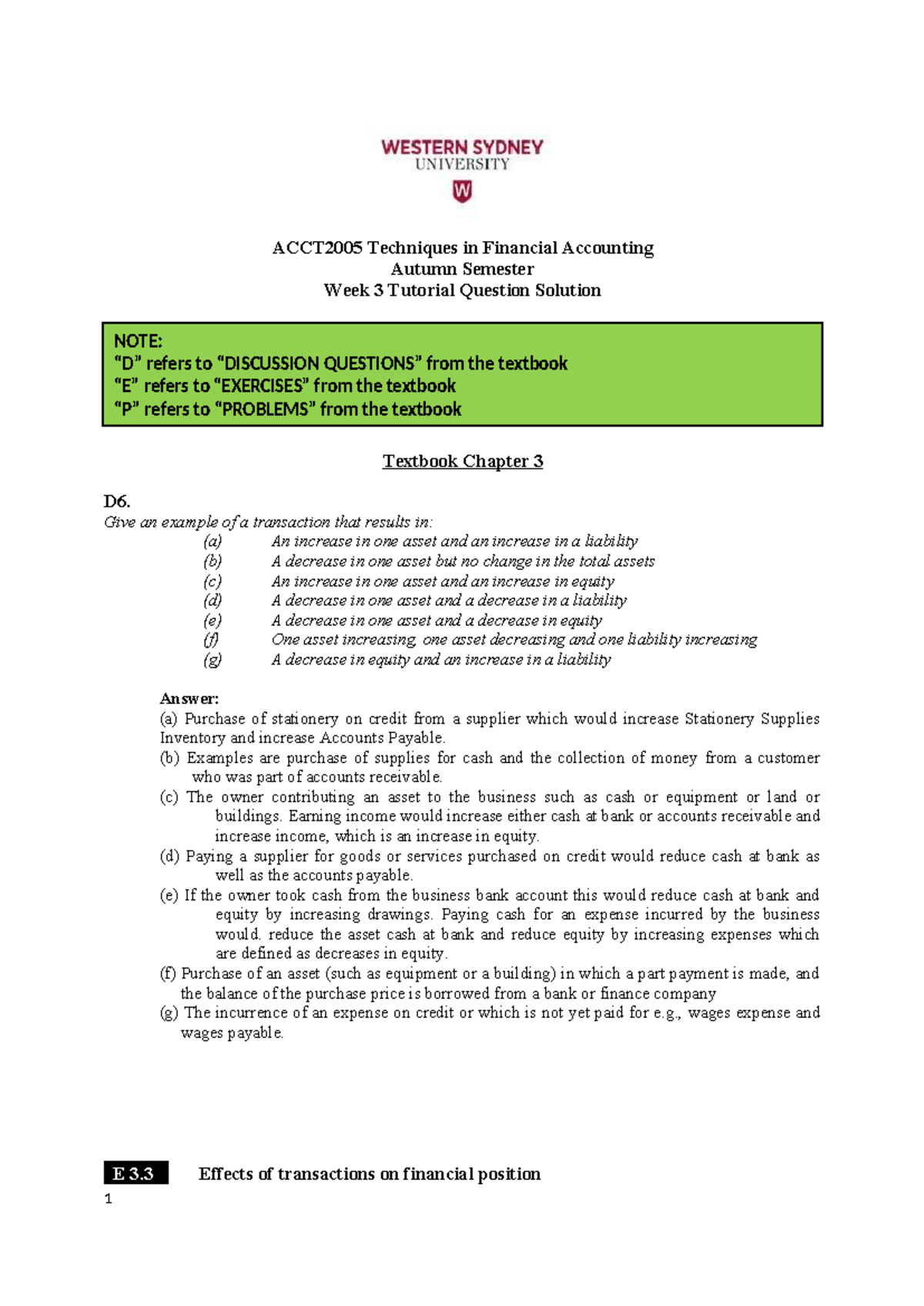 ACCT2005 Week 3 Financial Accounting Tutorial Solutions - Studocu