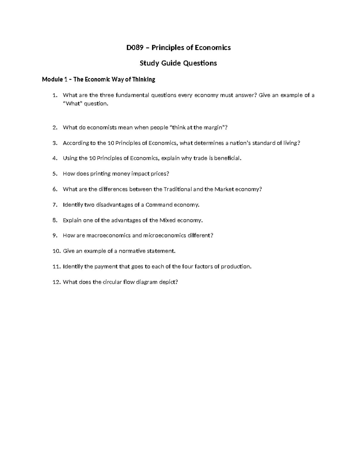 D089 Principles of Economics Study Guide: Key Questions & Concepts ...