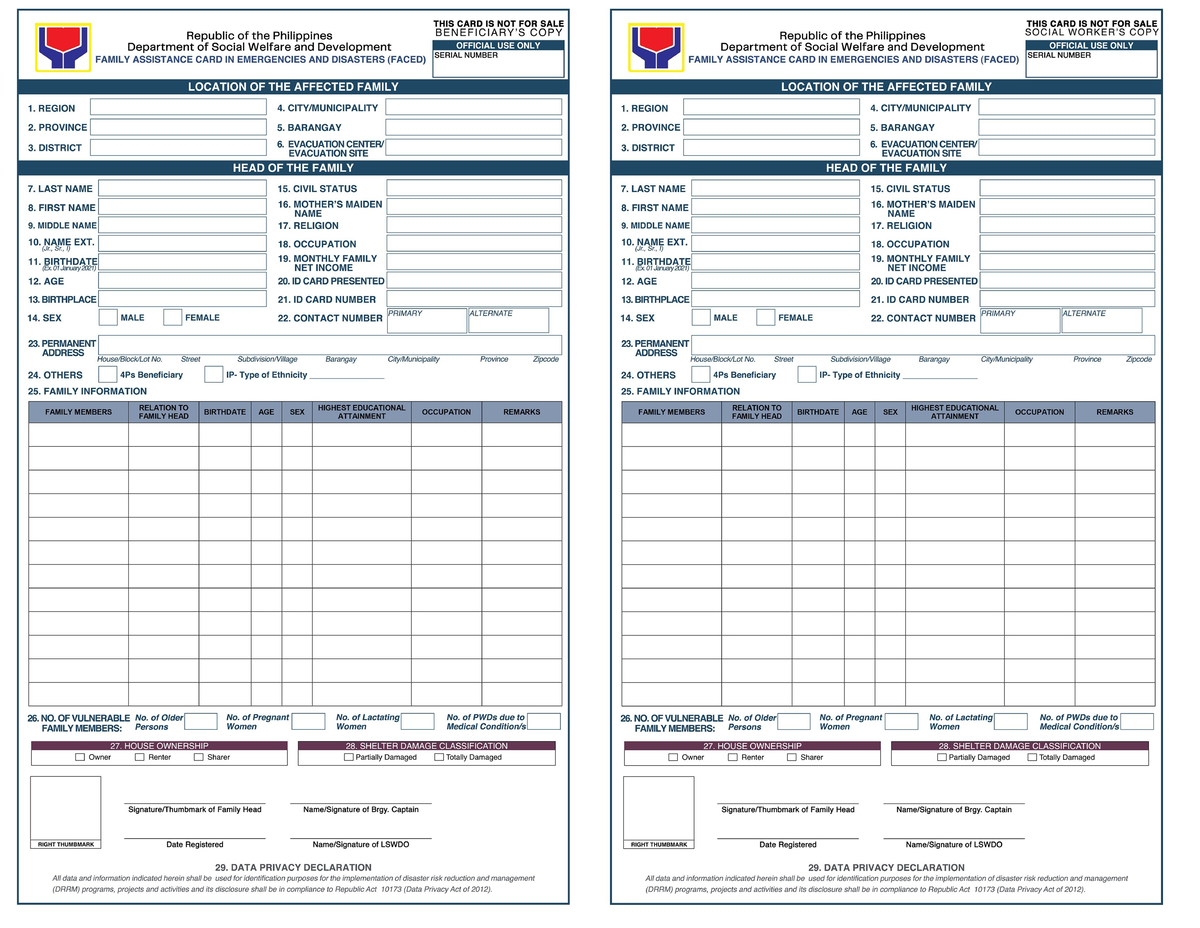 FACED Form for Family Assistance in Emergencies - SADAS - Studocu