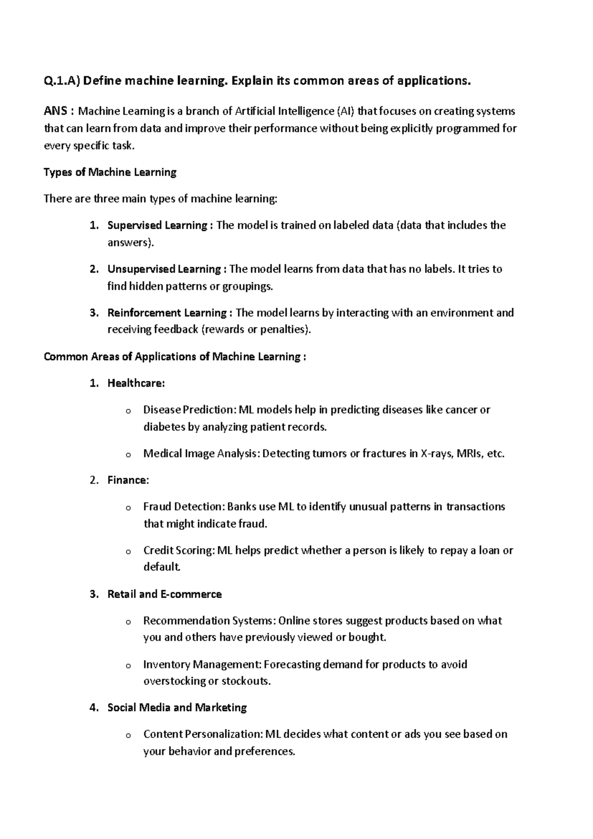 ML PYQ Merged - Summary of Machine Learning Applications and Concepts ...