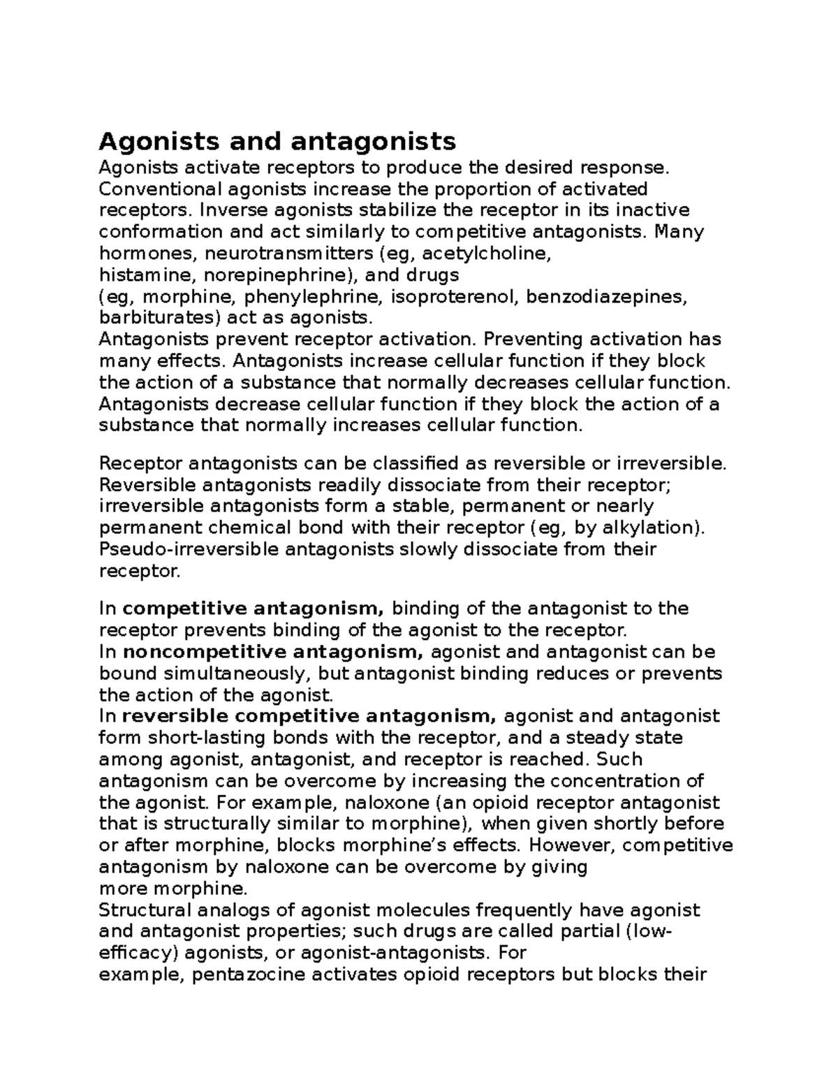 Agonists vs Antagonists: Understanding Receptor Interactions - Studocu