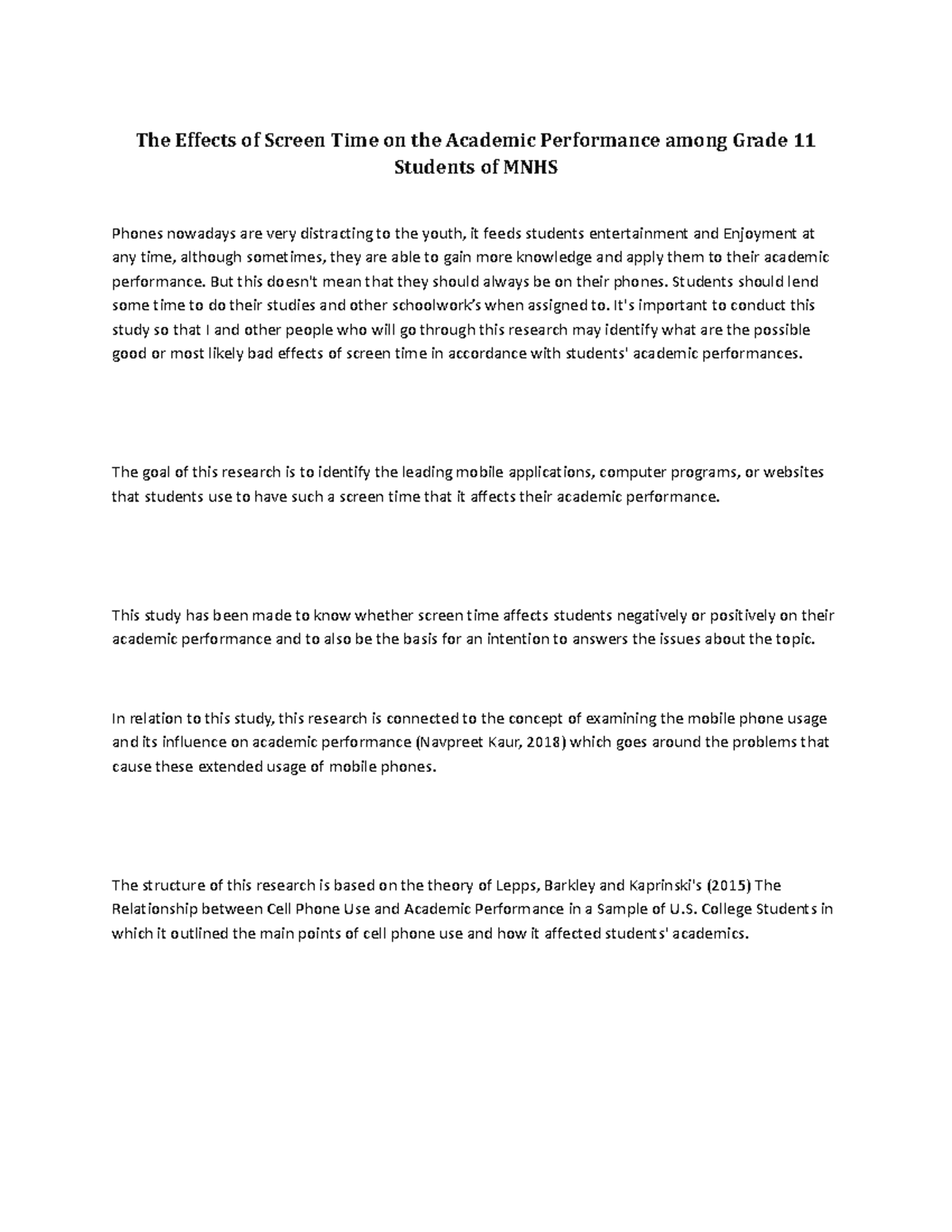 The Effects of Screen Time on Academic Performance - Grade 11 MNHS ...