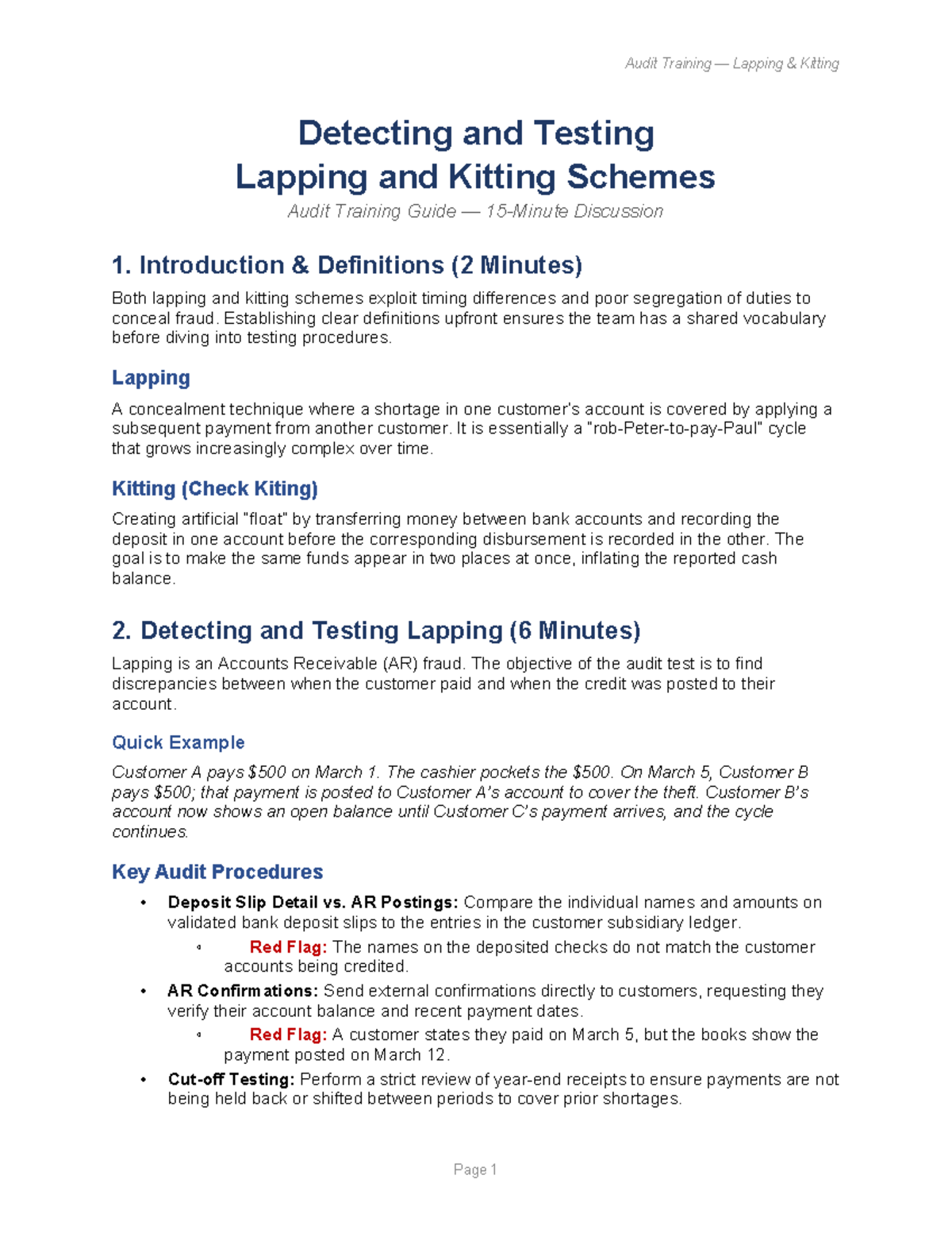 Audit Training Guide: Detecting & Testing Lapping & Kitting - Studocu