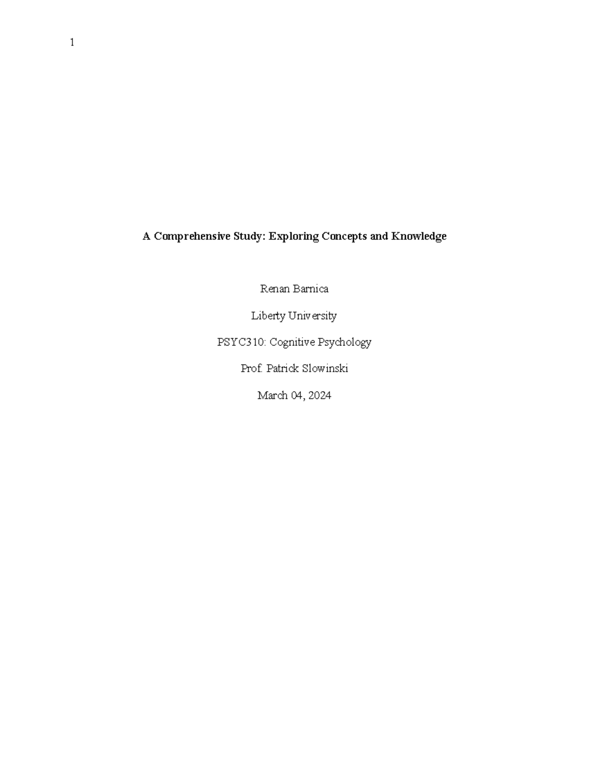PSYC310: Cognitive Psychology - Concepts and Knowledge Assignment - Studocu