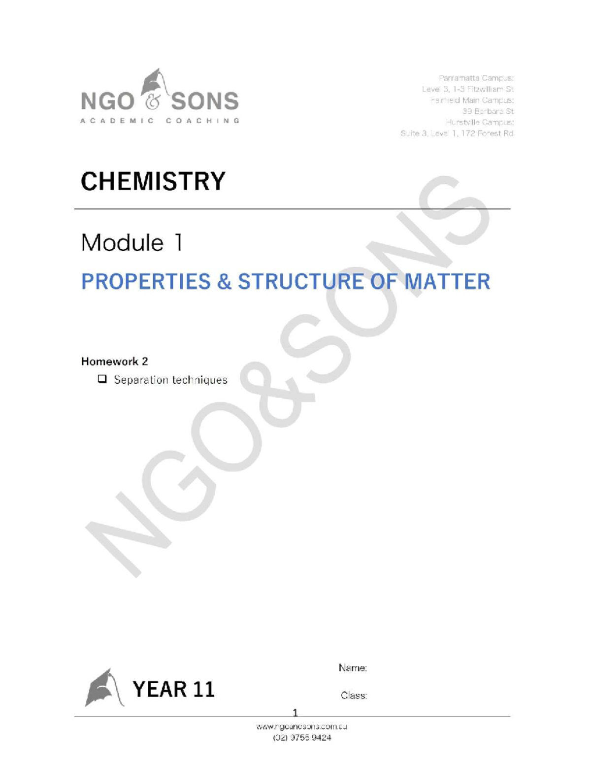 CHEM1-2 Homework: Separation Techniques & Experimental Setup - Studocu